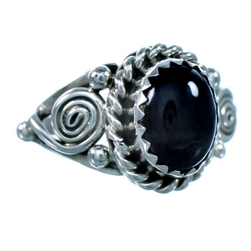 Onyx American Indian Genuine Sterling Silver Ring Size 7-3/4  LX113981