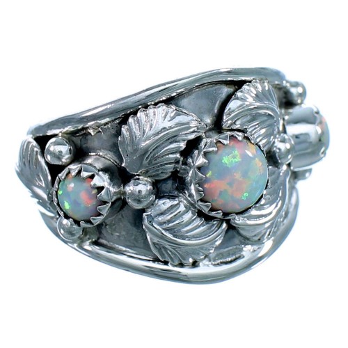 American Indian Sterling Silver Opal Leaf  Ring Size 7-3/4  LX113989