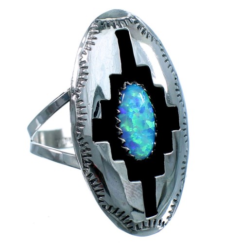 Navajo Indian Blue Opal Genuine Sterling Silver  Ring Size 7-3/4  LX113995