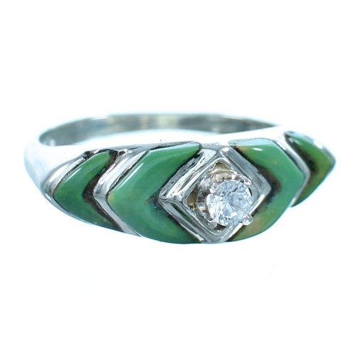 Southwest Sterling Silver Cubic Zirconia And Turquoise Ring Size 6-3/4 LX114028