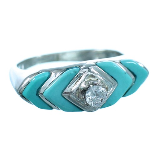 Turquoise And Cubic Zirconia Sterling Silver Southwest Ring Size 5-1/2 LX114029