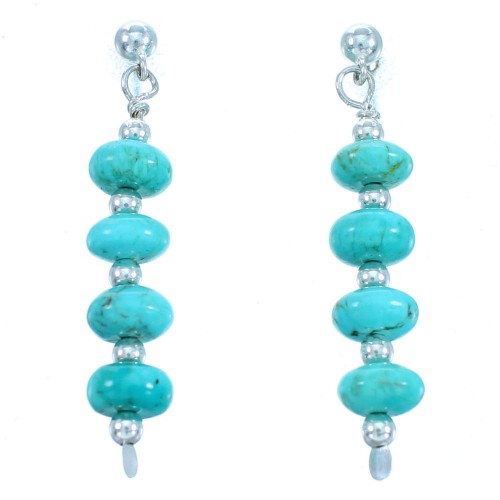 Turquoise Genuine Sterling Silver Bead Post Dangle Earrings RX114092