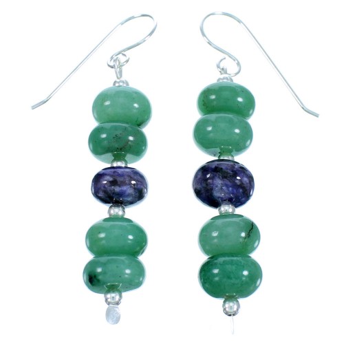 Southwest Sterling Silver Aventurine And Charoite Bead Hook Dangle Earrings LX114132