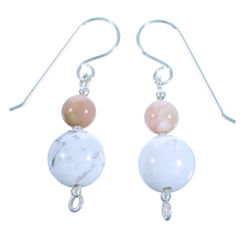 Southwest Pink Opal Agate Howlite Sterling Silver Bead Hook Dangle Earrings LX114133