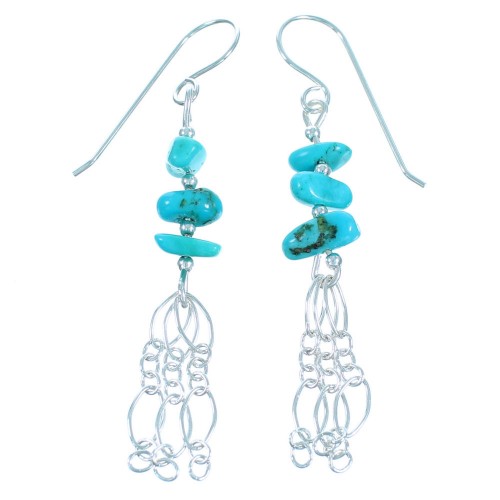 Turquoise And Sterling Silver Bead Hook Dangle Earrings LX114136