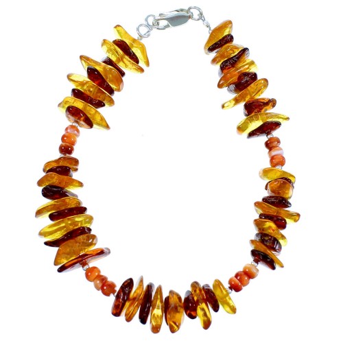 Sterling Silver Amber And Oyster Shell Bead Bracelet SX114128
