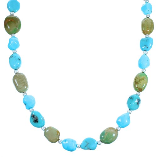 Southwestern Turquoise Sterling Silver Bead Necklace LX114242