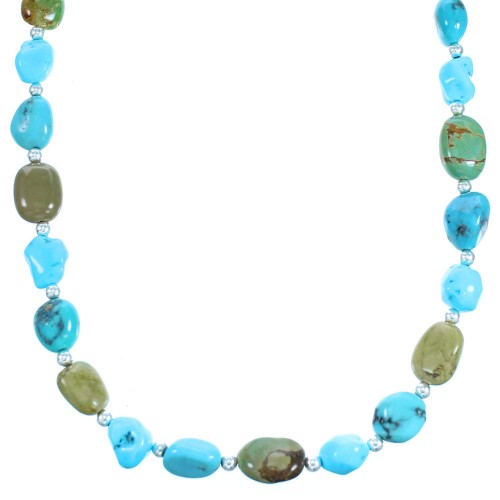 Turquoise Southwestern Genuine Sterling Silver Bead Necklace LX114238