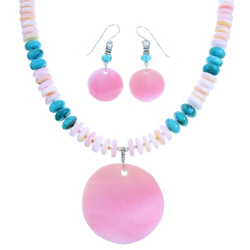 Multicolor Southwest Sterling Silver Bead Necklace And Earrings Set RX114184