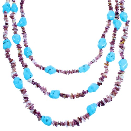 Turquoise Purple Oyster Shell Sterling Silver 3-Strand Bead Necklace RX114259