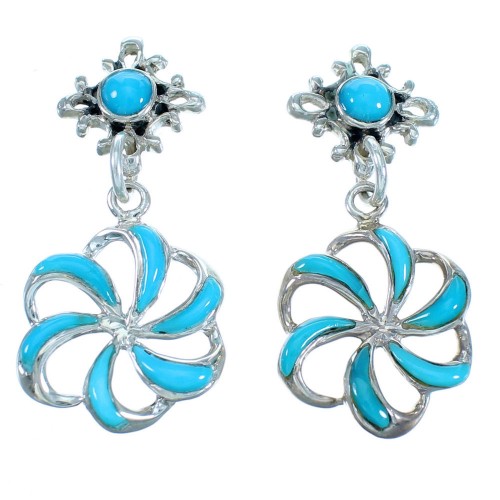 Sterling Silver Turquoise Flower Post Dangle Earrings RX114342