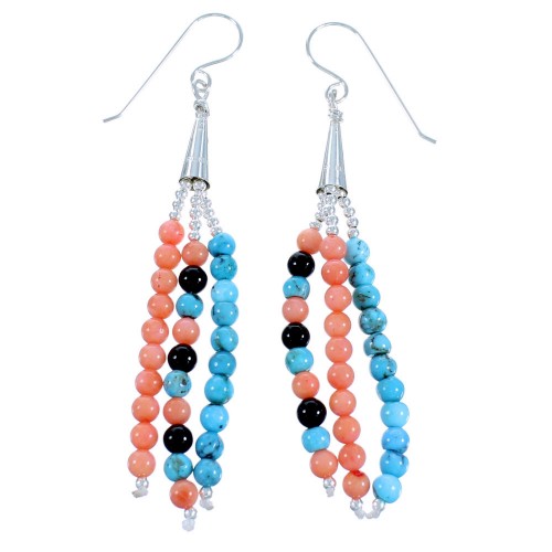 Sterling Silver Multicolor Bead Hook Dangle Earrings RX114346