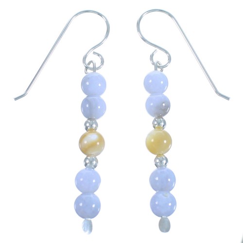 Sterling Silver Blue Lace Agate Pineapple Jasper Bead Hook Dangle Earrings RX114356