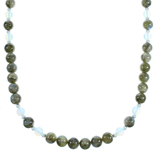 Labradorite Opalite Genuine Sterling Silver Southwest Bead Necklace RX114375
