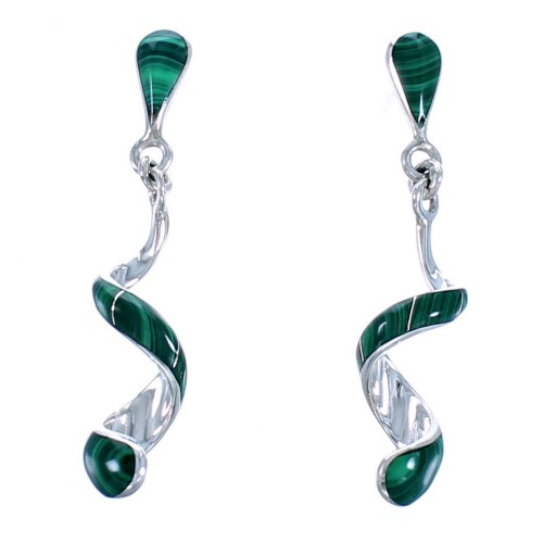 Sterling Silver Southwest Malachite Spiral Post Dangle Earrings SX114285