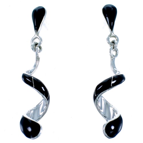 Sterling Silver And Jet Spiral Post Dangle Earrings SX114290