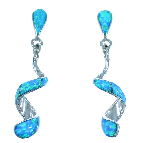 Blue Opal Southwest Sterling Silver Spiral Post Dangle Earrings SX114292