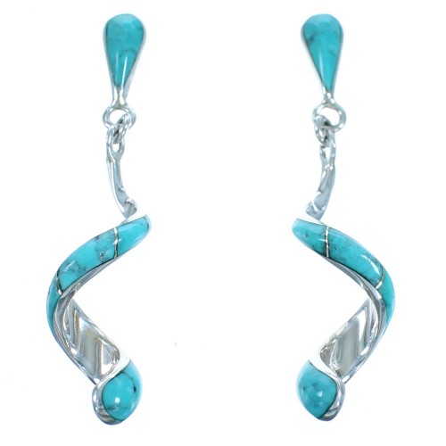 Southwest Sterling Silver And Turquoise Spiral Post Dangle Earrings SX114364