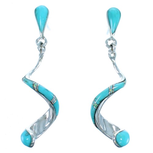 Turquoise And Opal Gernuine Sterling Silver Spiral Post Dangle Earrings SX114363