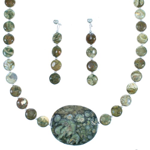 Sterling Silver Southwestern Rhyolite Bead Necklace LX114431