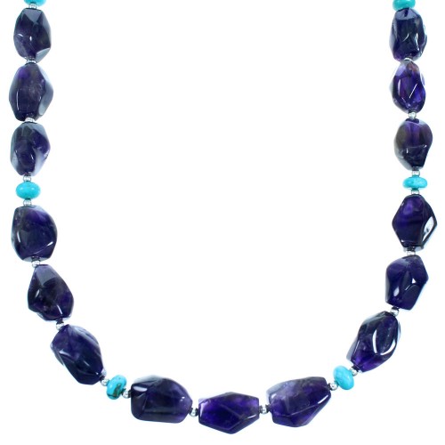 Sterling Silver Turquoise And Amethyst Southwest Bead Necklace SX114517