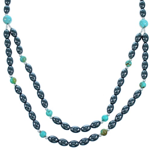 Sterling Silver Hematite And Turquoise 2-Strand Bead Necklace SX114528