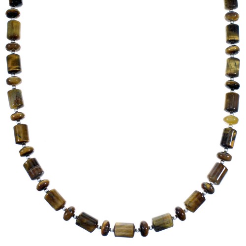 Tiger Eye And Sterling Silver Southwest Bead Necklace SX114608