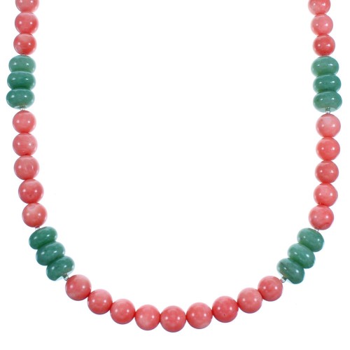 Pink Coral Aventurine Sterling Silver Bead Necklace RX114626