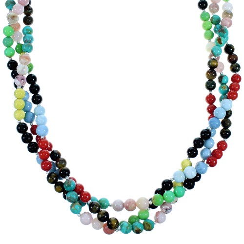Sterling Silver Multicolor 3-Strand Bead Necklace RX114627
