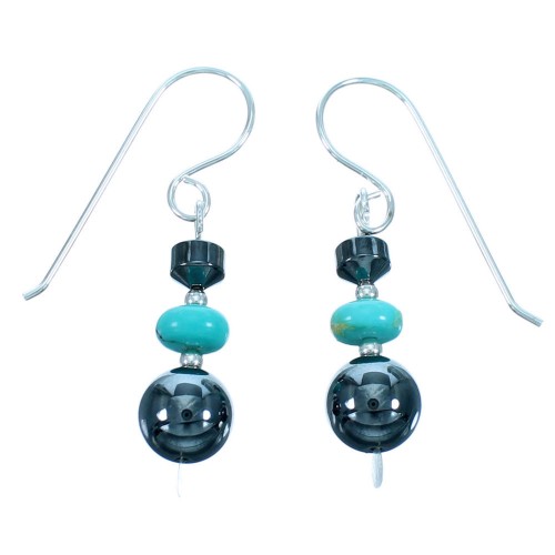 Turquoise Hematite Sterling Silver Hook Dangle Bead Earrings RX114642