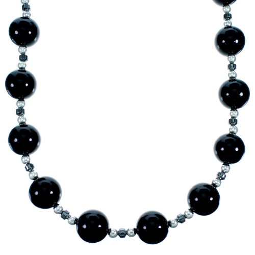 Southwest Sterling Silver Onyx And Hematite Bead Necklace SX114660