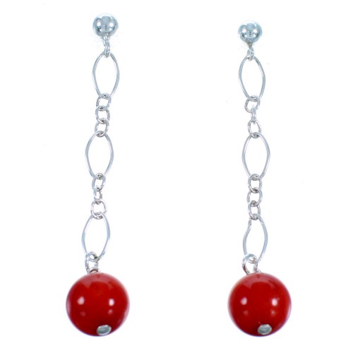 Coral Authentic Sterling Silver Bead Post Dangle Earrings RX114691