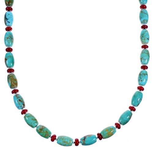 Southwest Sterling Silver Turquoise And Coral Bead Necklace RX114720