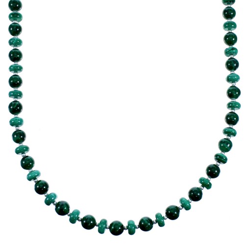 Southwest Malachite Authentic Sterling Silver Bead Necklace RX114721