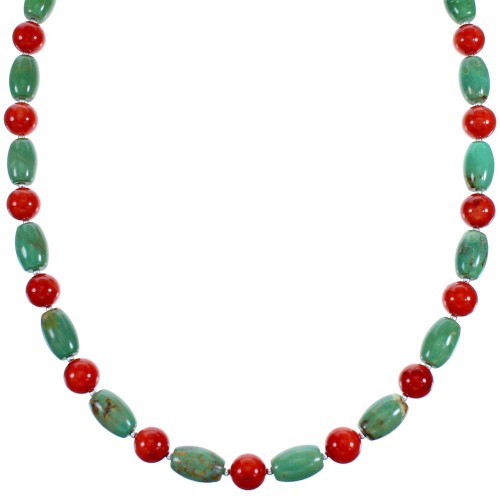 Authentic Sterling Silver Turquoise And Coral Bead Necklace RX114728