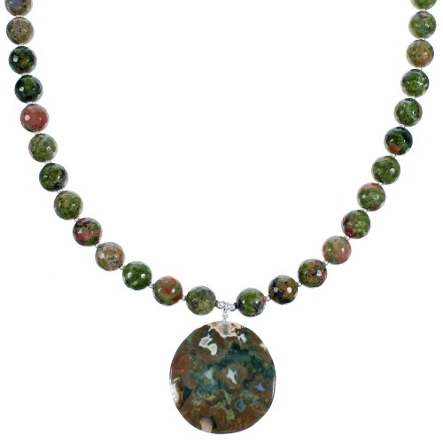 Southwest Unakite Sterling Silver Bead Necklace RX114741