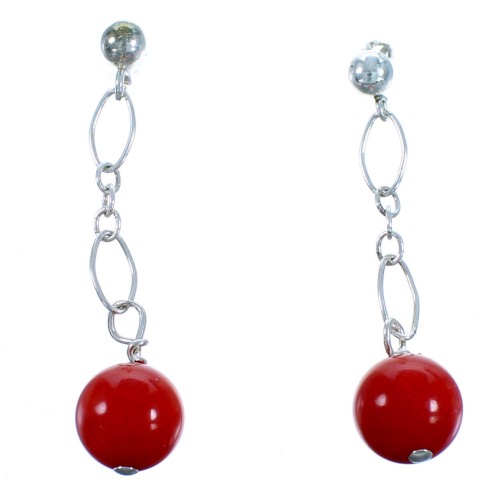 Sterling Silver Coral Bead Chain Post Dangle Earrings RX114753