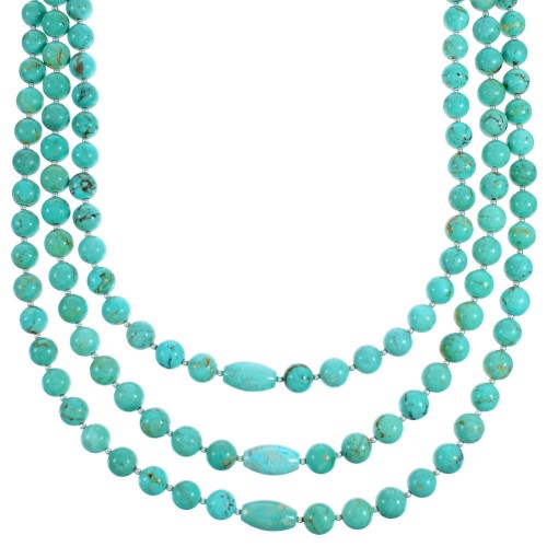Turquoise Sterling Silver Southwest 3-Strand Bead Necklace RX114770