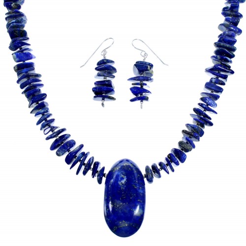 Sterling Silver Lapis Bead Necklace Set RX114779