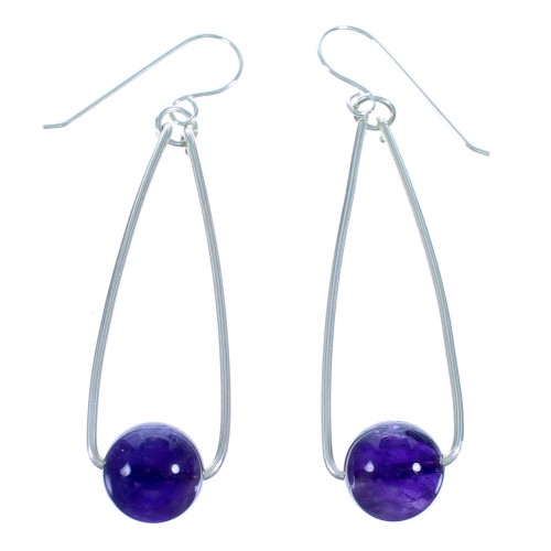 Amethyst Sterling Silver Hook Dangle Bead Earrings RX114782