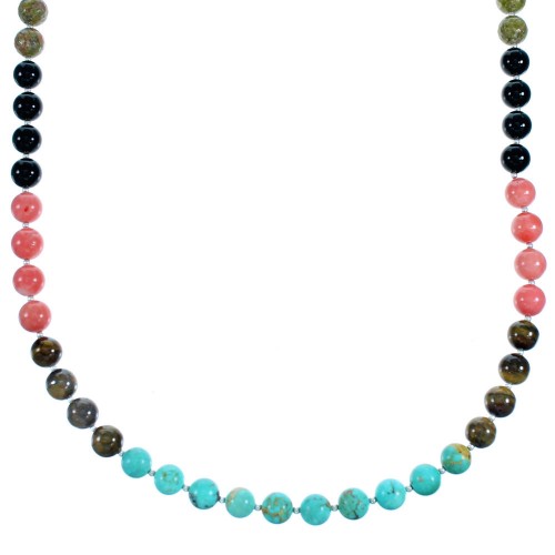 Sterling Silver Multicolor Southwest Bead Necklace RX114816