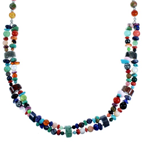 Southwest Multicolor Sterling Silver 2-Strand Treasure Bead Necklace RX114847