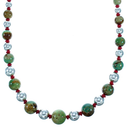 Turquoise And Coral Genuine Sterling Silver Southwest Bead Necklace SX114870