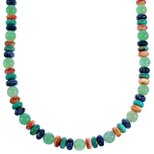 Multicolor Genuine Sterling Silver Southwestern Bead Necklace SX114873