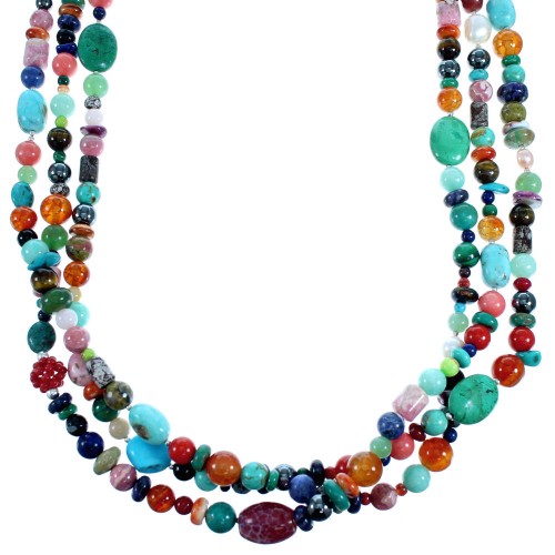 Multicolor Sterling Silver 3-Strand Treasure Bead Necklace SX114877