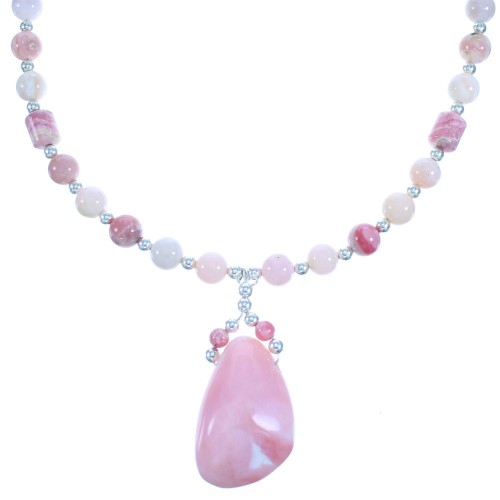 Sterling Silver Pink Opal Agate And Rhodochrosite Bead Necklace SX114858