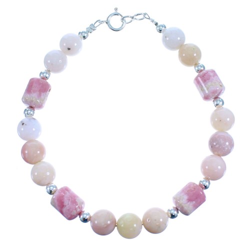 Pink Opal Agate Rhodochrosite Sterling Silver Bead Bracelet SX114892