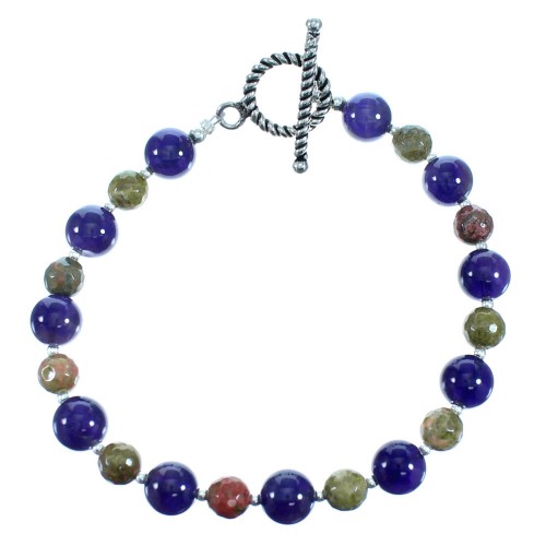 Sterling Silver Amethyst And Unakite Bead Bracelet SX114891