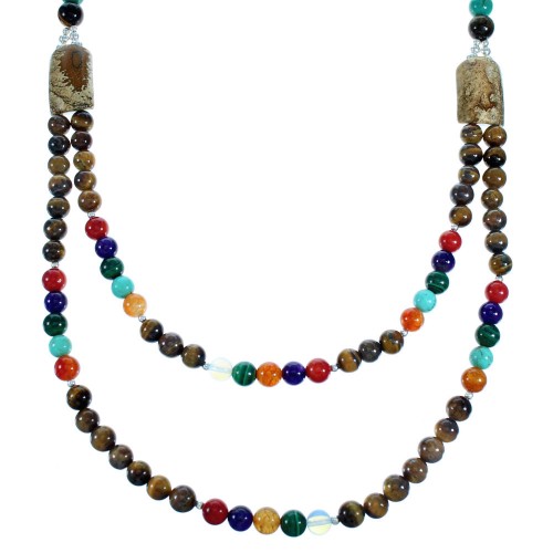 Southwest Multicolor Sterling Silver 2-Strand Bead Necklace  RX114916