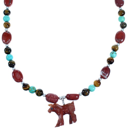 Authentic Sterling Silver Multicolor Bead Horse Necklace RX114919